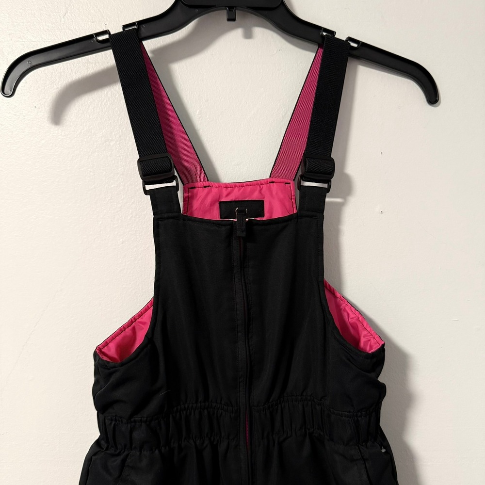 Faded Glory Girls Black Pink Insulated Snow Bibs Overalls Size L 10-12